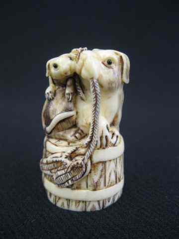 Appraisal: Carved Hippo Ivory Netsuke of a Dog and Puppy in