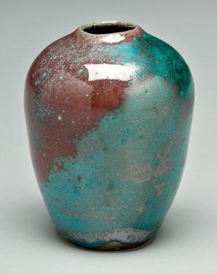 Appraisal: Ben Owen egg vase glossy blue and red Chinese glaze