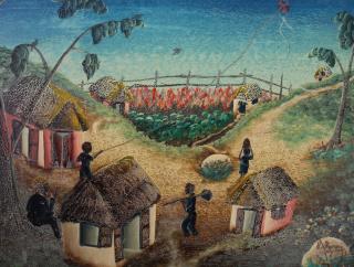 Appraisal: Bourmond Byron Haiti born painting of small village with figures