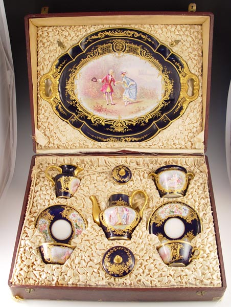 Appraisal: SEVRES FRENCH CABARET SET Hand painted courting scene and floral