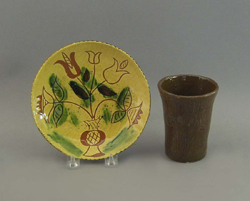 Appraisal: Two pcs of contemporary redware to include a cup h