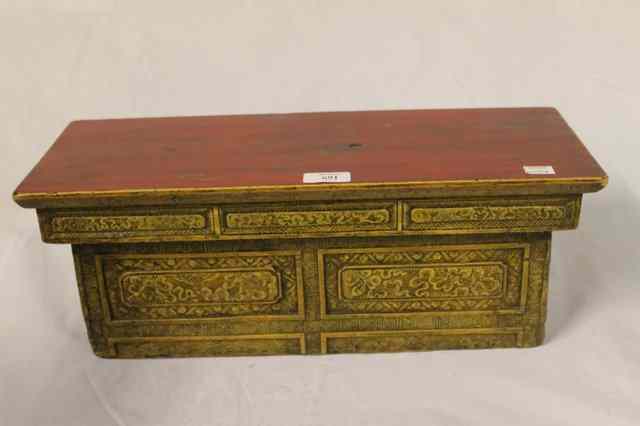 Appraisal: A CHINESE LACQUER STAND with relief moulded decoration to the