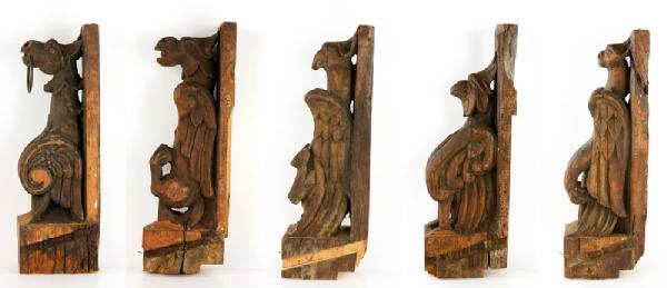 Appraisal: - Set of Winged Gargoyle Corbels Wood Set of five