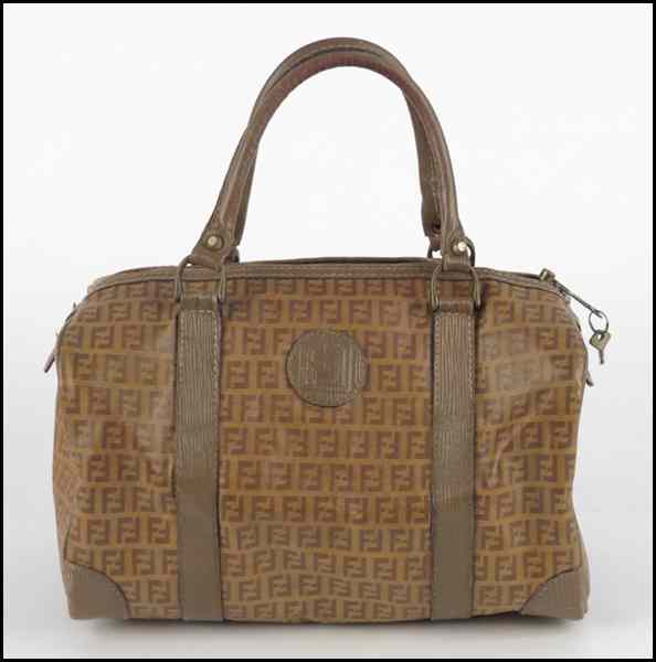 Appraisal: FENDI MONOGRAMMED CANVAD AND LEATHER SPEDDY HANDBAG With zipper lock