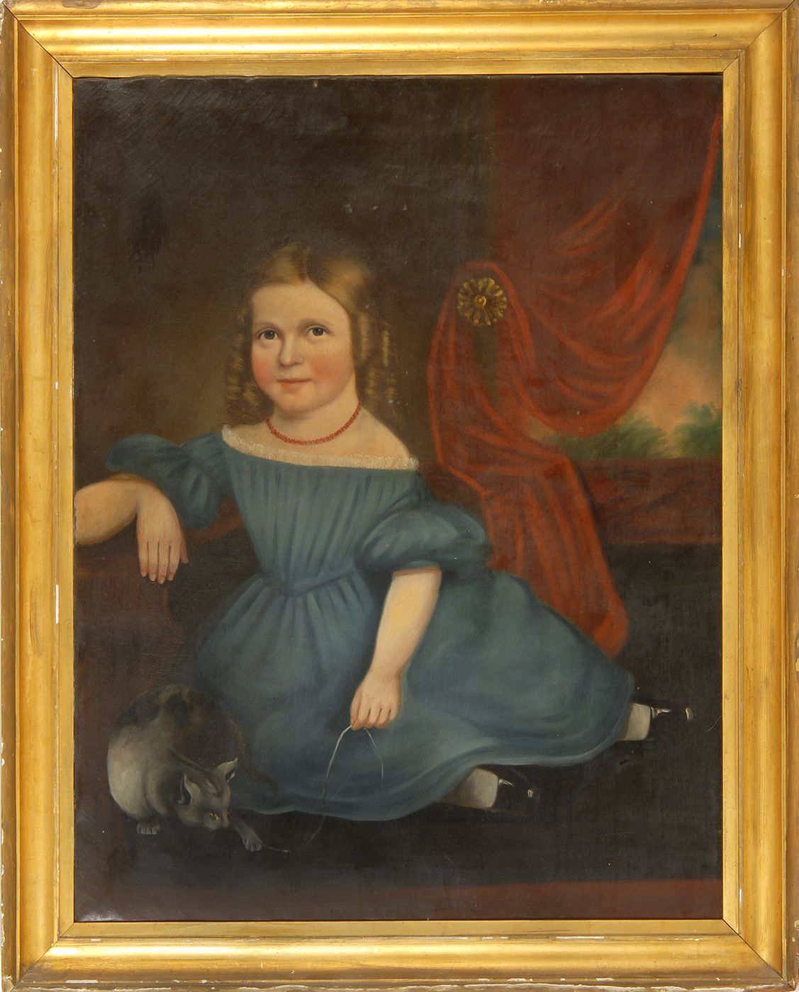 Appraisal: AMERICAN SCHOOLCirca Portrait of a young girl and her cat