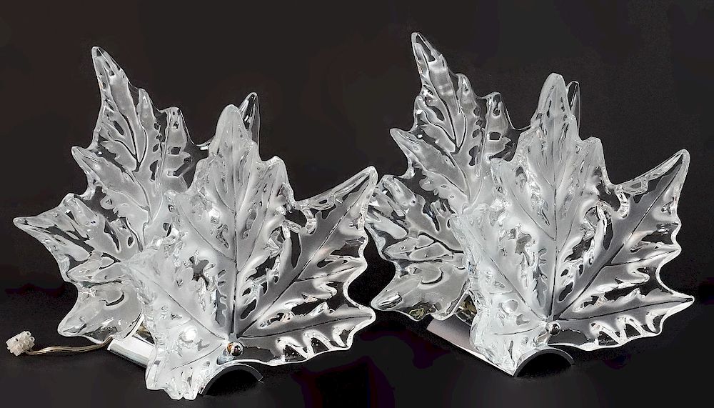 Appraisal: Pair of Lalique Champs-Elysees Crystal Sconces Lalique clear crystal Champs-Elysees