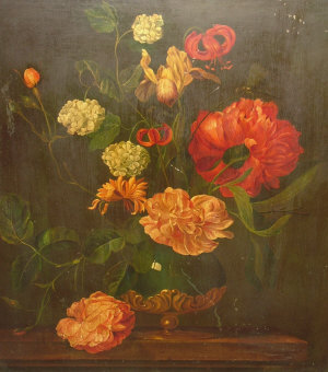 Appraisal: J V Bailey th century- Carnations rosebuds in an urn