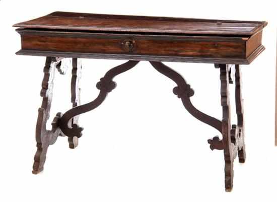 Appraisal: Spanish Revival walnut writing desk th century hinged molded rectangular