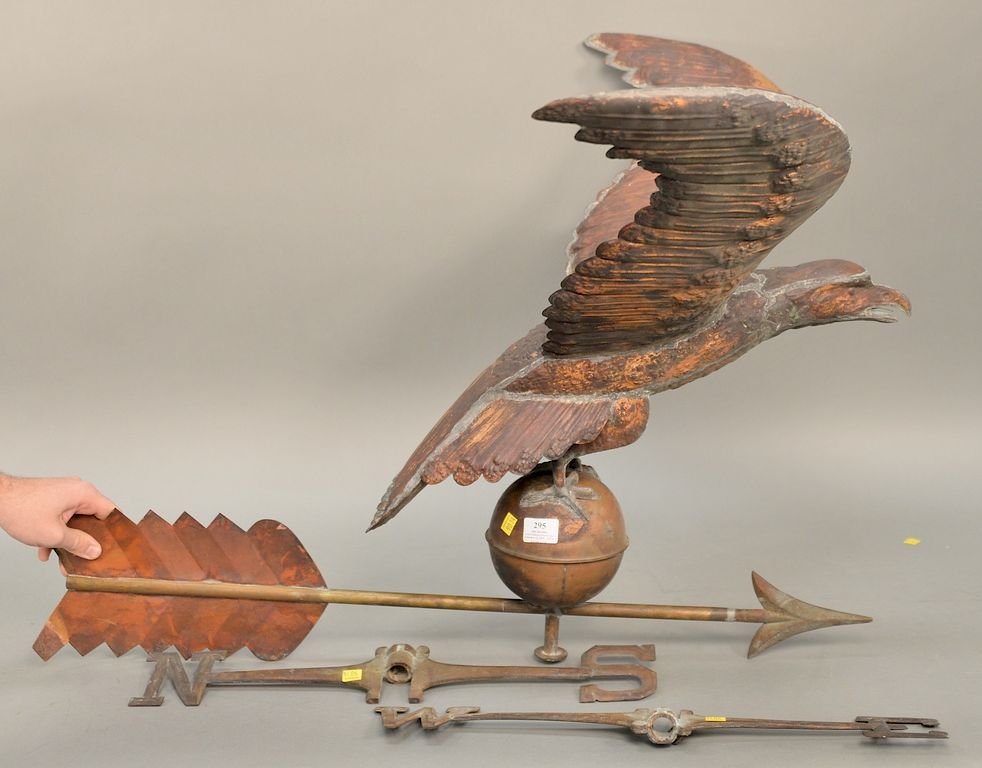 Appraisal: Large copper flying eagle weathervane with directionals lg in ht