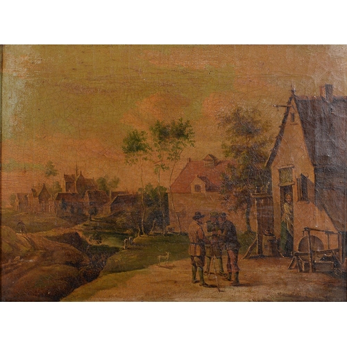 Appraisal: th c School - Dutch Village Scene with Three Men