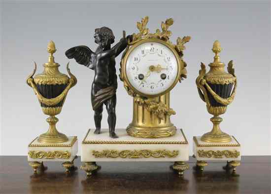 Appraisal: An early th century French bronze and ormolu clock garniture