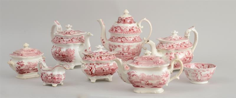 Appraisal: EIGHT STAFFORDSHIRE RED TRANSFER-PRINTED ARTICLES Comprising a -piece assembled set