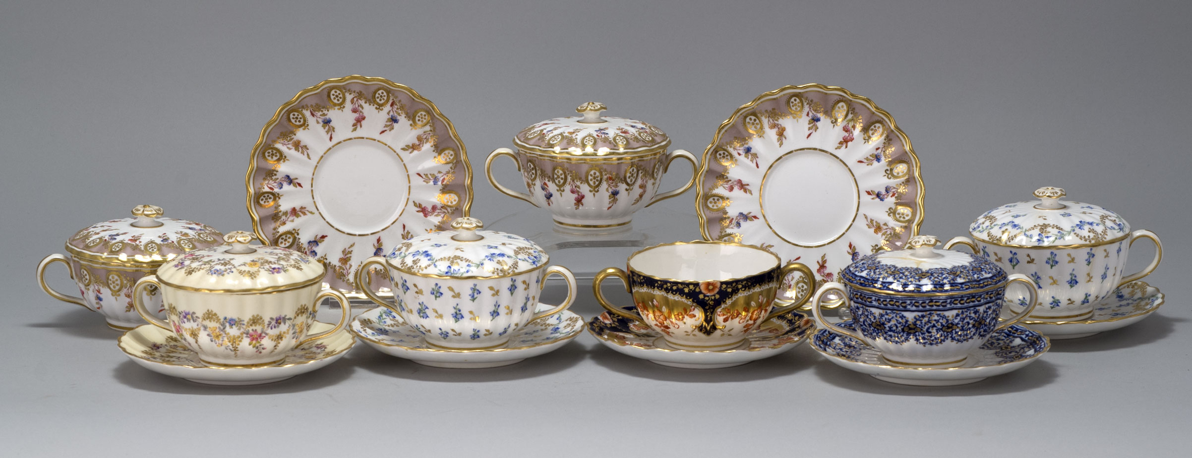 Appraisal: COLLECTION OF SIX NON-MATCHING COVERED CUPS SAUCERS BY SPODE together