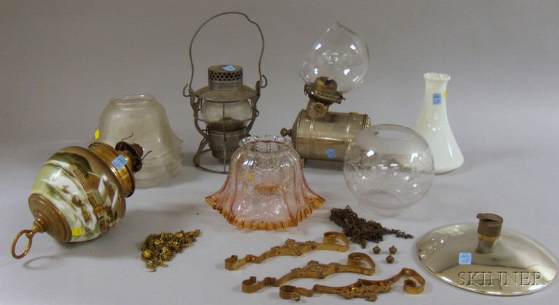 Appraisal: Group of Assorted Lamps Shades and Lighting Parts a hand-painted