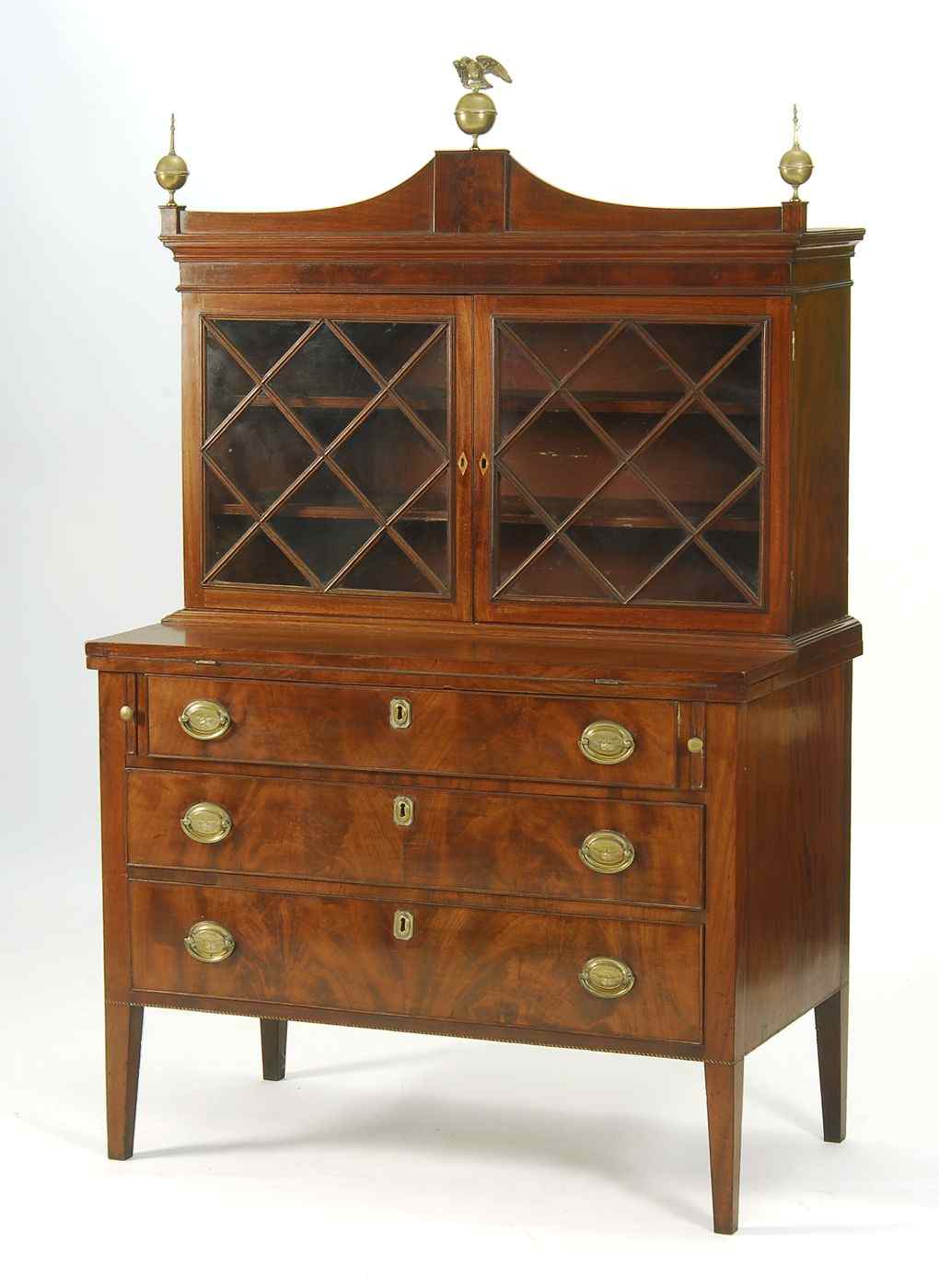 Appraisal: ANTIQUE AMERICAN HEPPLEWHITE SECRETARYMassachusetts Circa With mahogany veneers Upper case