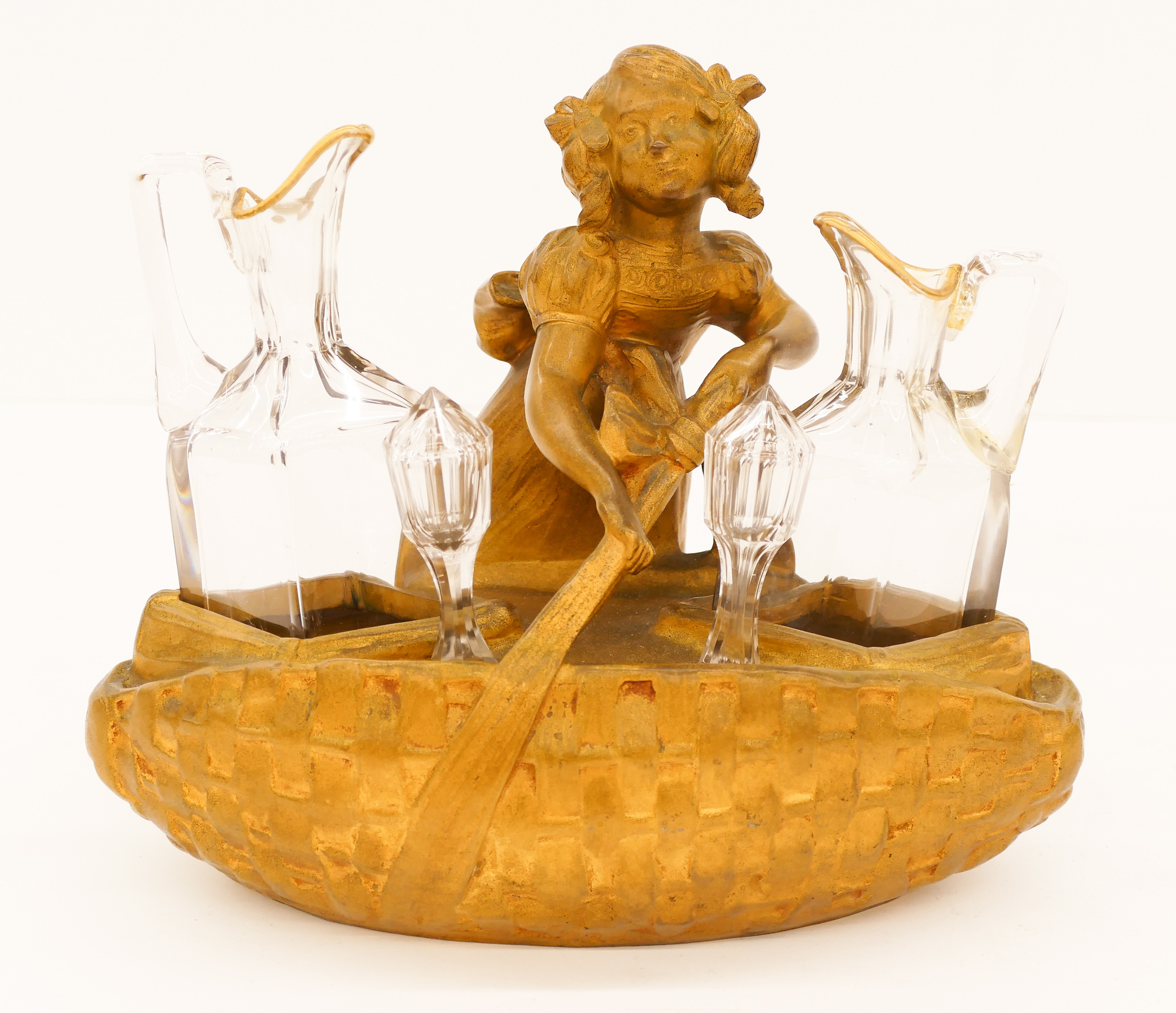 Appraisal: Leo Laporte Blairsy - French ''Girl with Basket'' Bronze Cruet