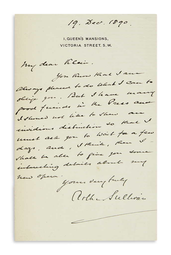 Appraisal: SULLIVAN ARTHUR Group of three Autograph Letters Signed and a