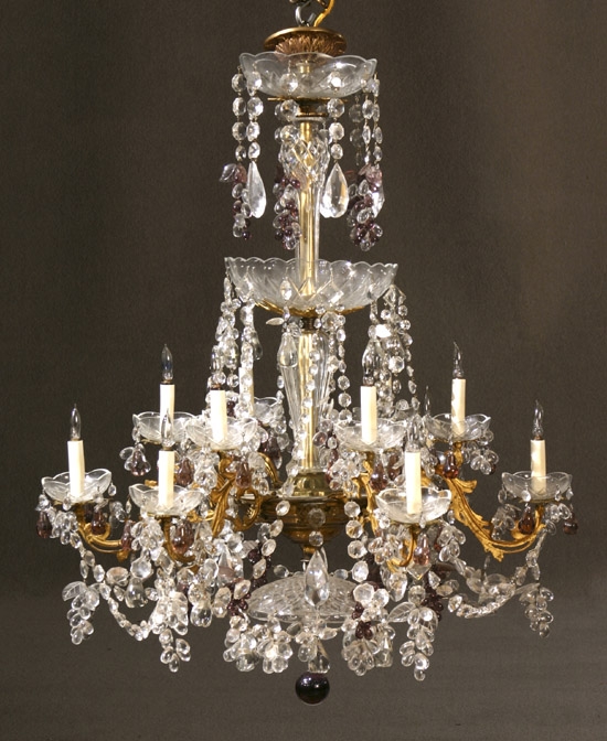 Appraisal: Continental Cut and Molded Clear and Amethyst Glass Twelve-Light Chandelier