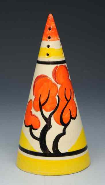 Appraisal: A CLARICE CLIFF CONICAL CASTER painted with red trees pattern