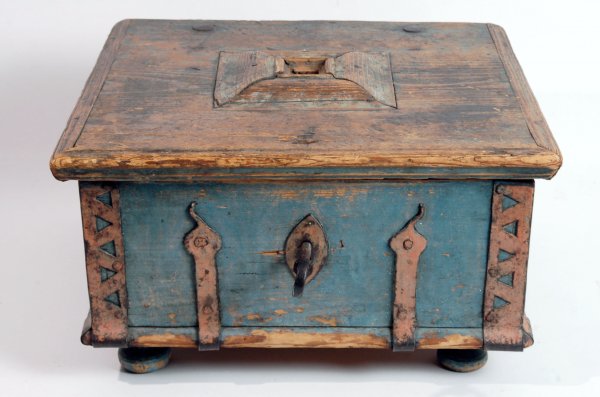 Appraisal: Painted softwood Continental Document or Table Box probably fir Blue