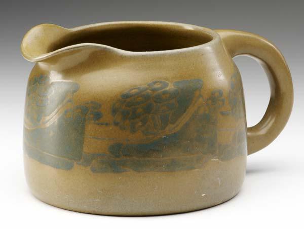 Appraisal: OVERBECK Pitcher incised and painted by Mary Frances Overbeck with