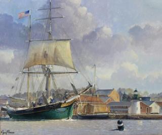 Appraisal: PERON Guy Oil on Board American Ship at Harbor Signed