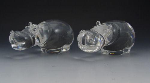 Appraisal: STEUBEN CRYSTAL HIPPOS Designed by George Thompson '' length x