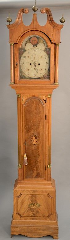 Appraisal: Mahogany grandfather clock having broken arch top over tombstone door