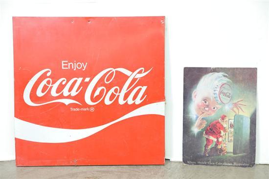 Appraisal: TWO COCA COLA ADVERTISING SIGNS Tin with the classic enjoy