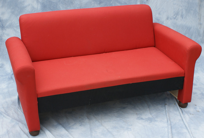 Appraisal: Mid century red upholstered settee w h Estimate -