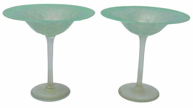 Appraisal: pair American favrile art glass compotes Louis Comfort Tiffany New