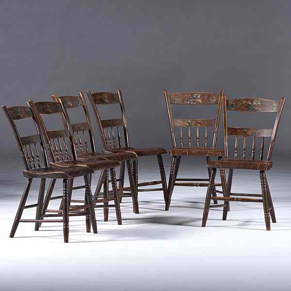 Appraisal: Stenciled Windsor Chairs American ca - includes six stenciled Windsor