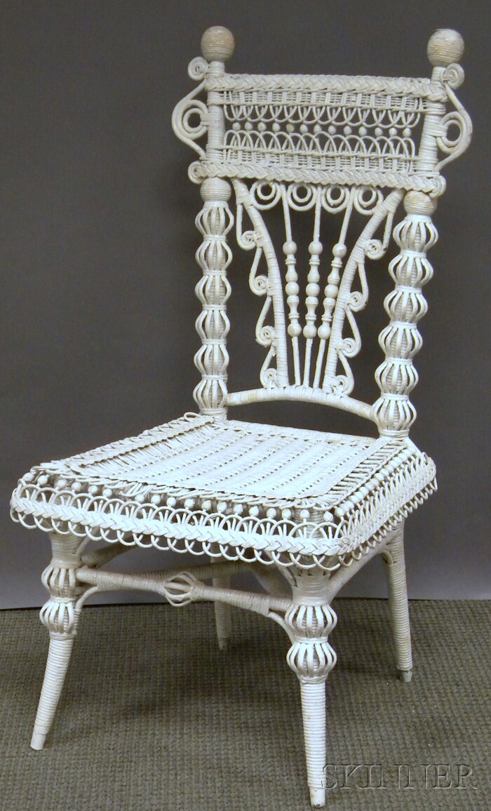 Appraisal: Late Victorian White-painted Fancy Woven Wicker Side Chair Note Accompanied