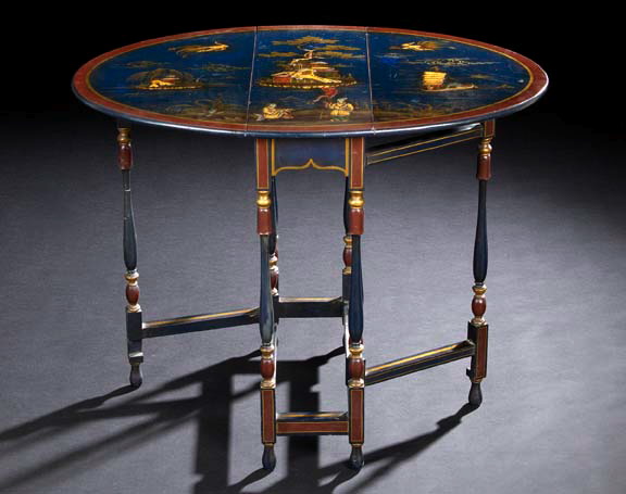 Appraisal: Edwardian Polychromed Drop-Leaf Table early th century the rounded top