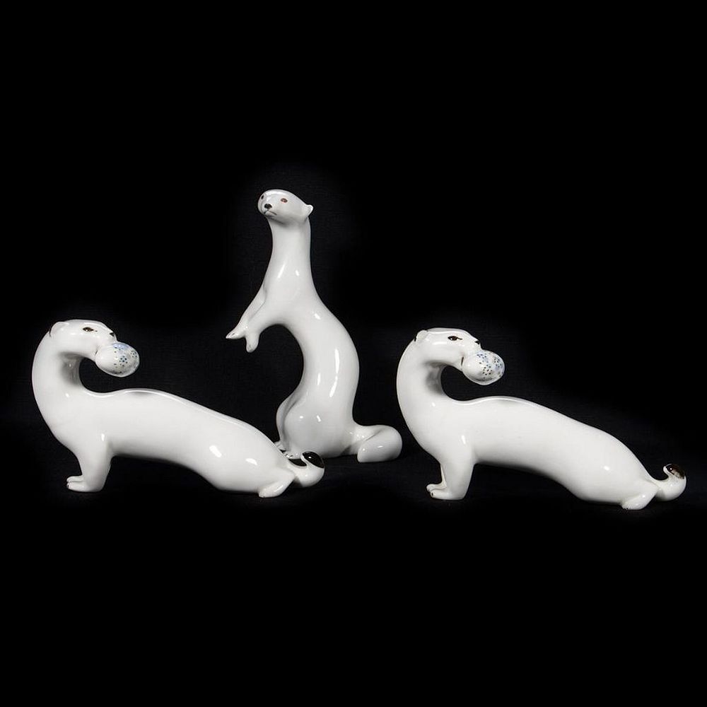 Appraisal: Russian Lomonosov Porcelain Group Ferrets and otter Greatest height in