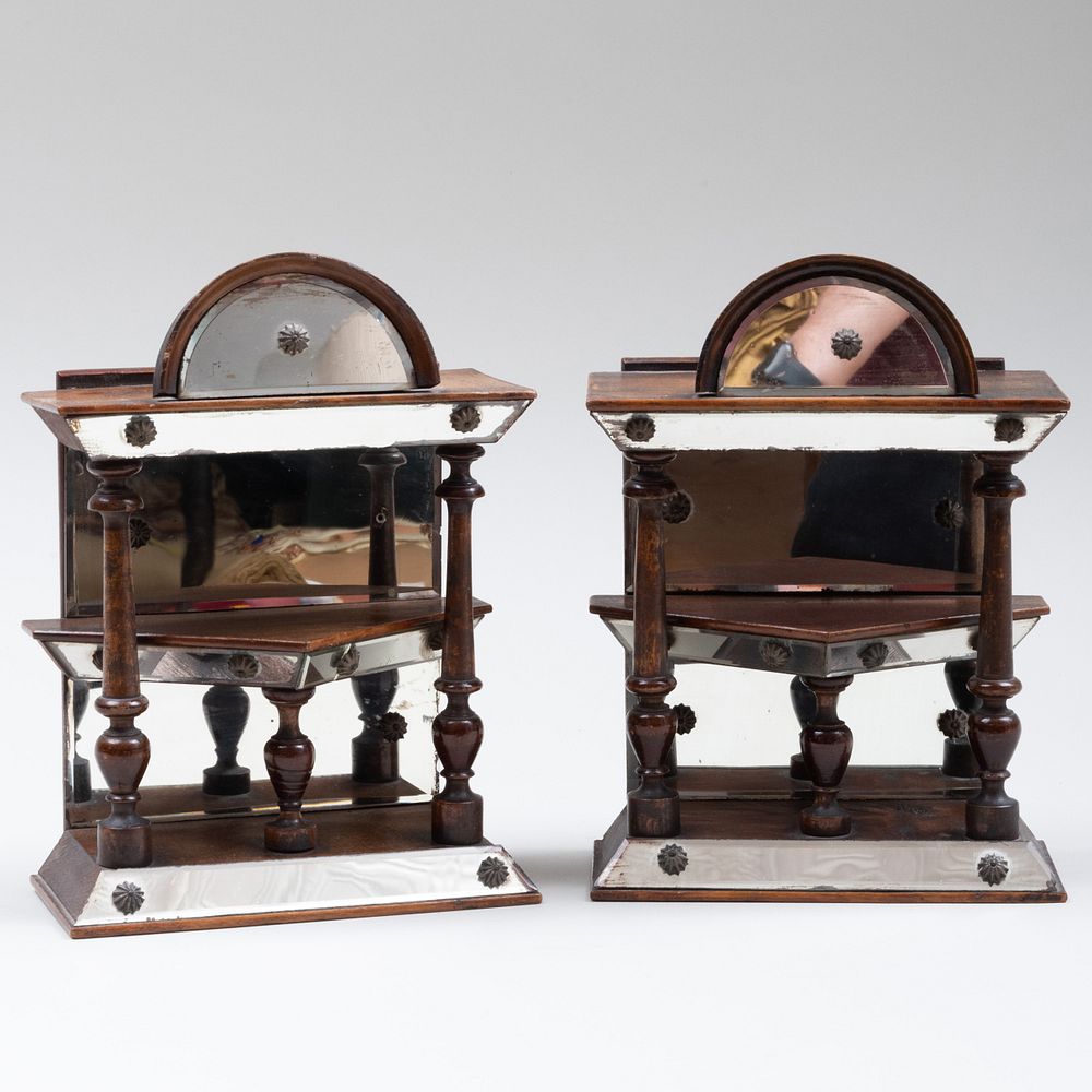 Appraisal: Pair of English Mahogany Mirrored Brackets x x in Condition