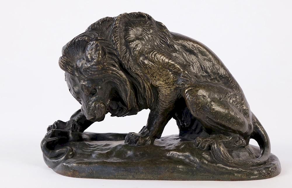 Appraisal: Antoine Louis Bayre French - Bronze Lion with Snake Depicting