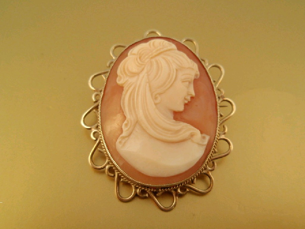 Appraisal: A shell cameo of a woman's head in ct gold