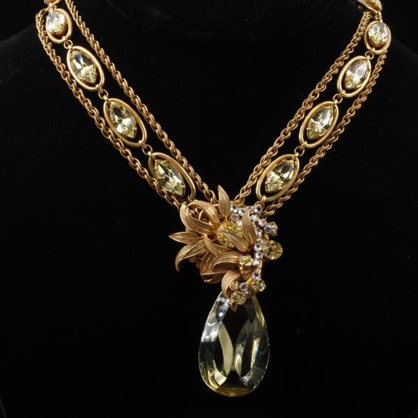 Appraisal: Miriam Haskell Rhinestone Floral Necklace with Citrine Jewels