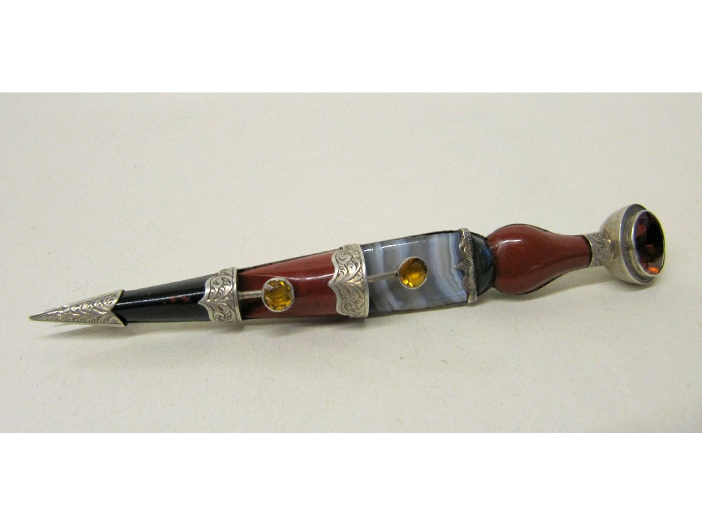 Appraisal: Scottish silver agate and Cairngorm set kilt pin