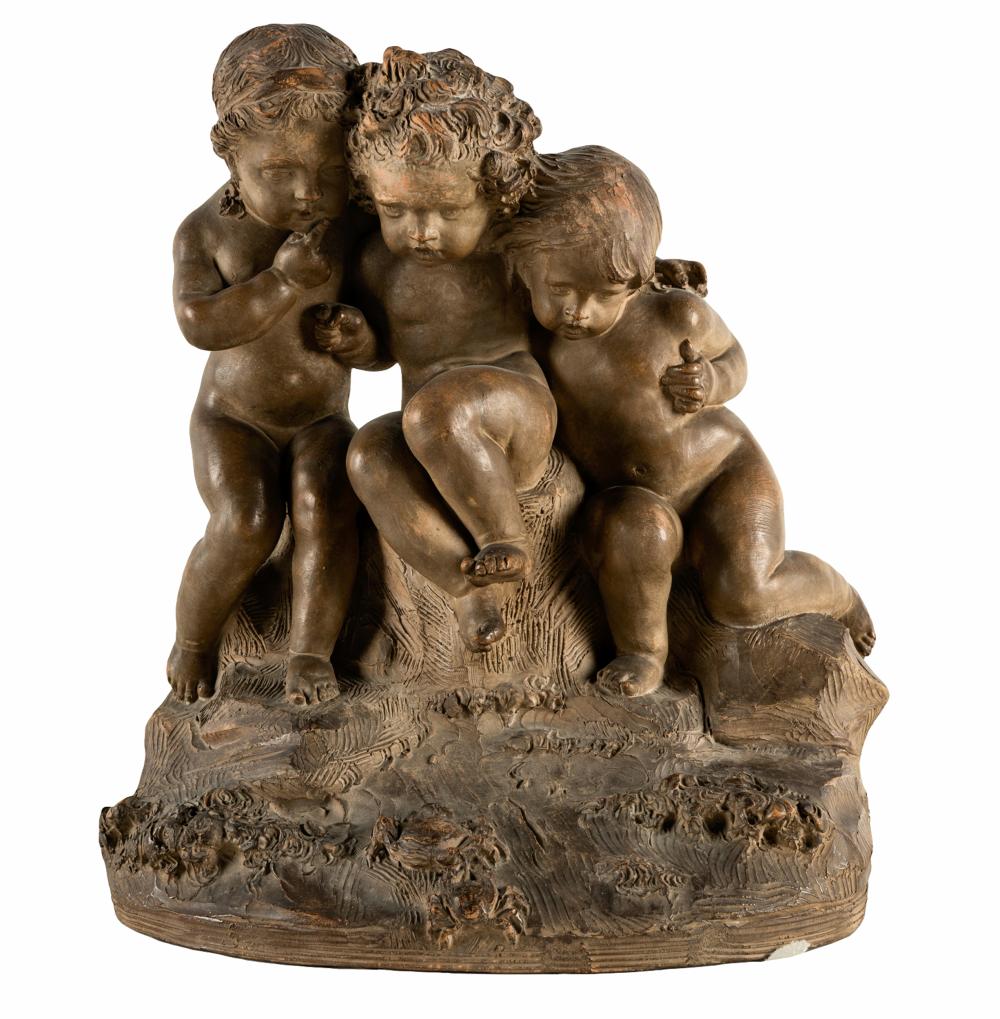 Appraisal: FERNAND LIANI TH CENTURY CHERUB GROUPpainted terracotta signed to base