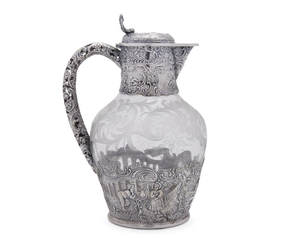 Appraisal: Continental Silver Over Cut-Glass Claret Jug height in Condition Please