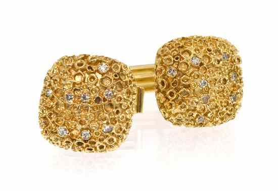 Appraisal: A Pair of Karat Yellow Gold Cufflinks containing single cut