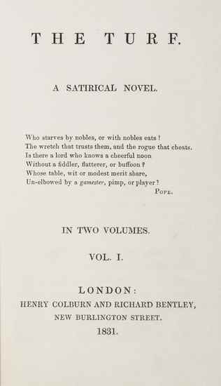 Appraisal: Turf The A Satirical Novel vol half-titles vol with pp