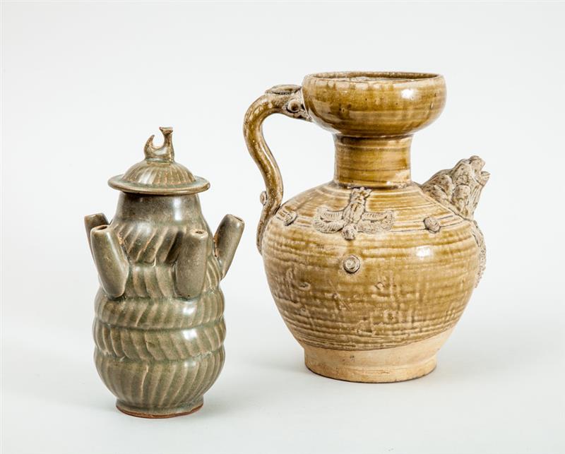 Appraisal: TWO LONGQUAN STYLE CELADON GLAZED ARTICLES Comprising a five tiered