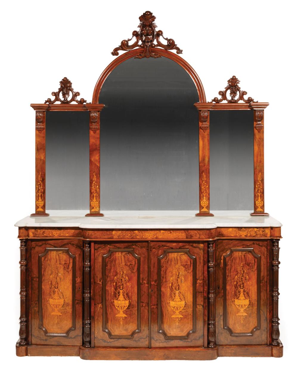 Appraisal: American Renaissance Carved and Burled Walnut Marquetry Sideboard mid-to-late th