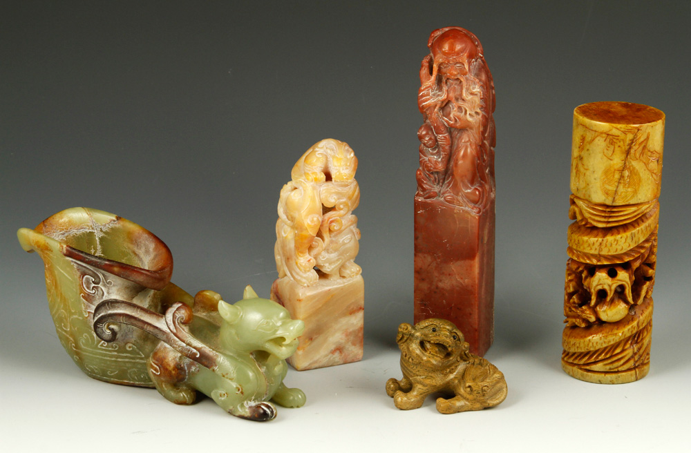 Appraisal: - Lot of Chinese Carvings Lot of five Chinese carvings