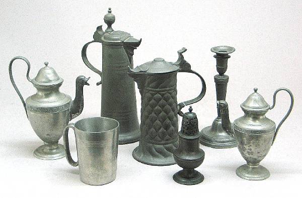 Appraisal: An assembled grouping of pewter th th century Comprising flagon