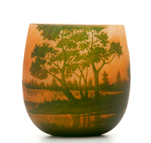 Appraisal: DAUM Scenic cameo vase with continuous wooded lakeland landscape in