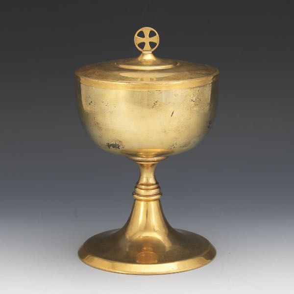 Appraisal: STERLING SILVER AND BRASS CIBORIUM - x - Sterling silver-gilt